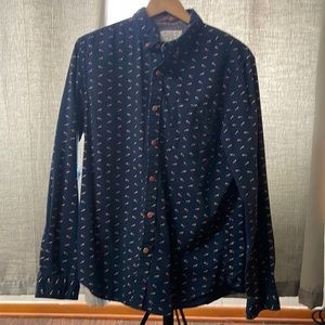 Denim and Flower ‘All-Over’ Fox Button-Up Dress Shirt - Men’s Large Slim Fit